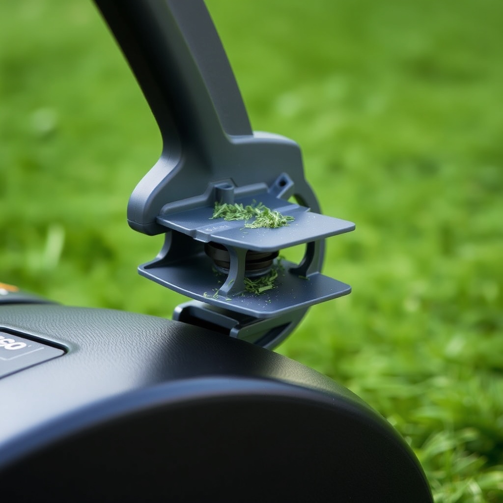 Close-up cross-section of the Ego Power+ Select Cut showing the two stacked mower blades w