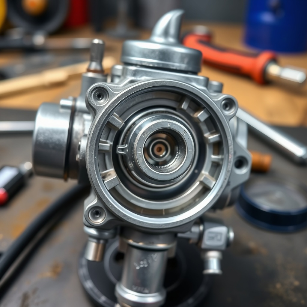 Close-up of a clean Honda GCV190 carburetor with removed float bowl