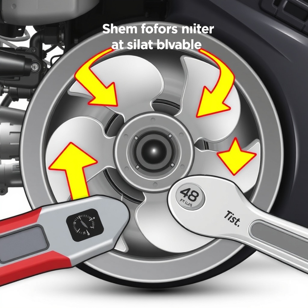 Illustration showing the correct orientation of four blades on a Honda HRX217 spindle