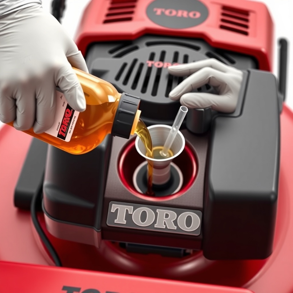 A photorealistic close-up of a pair of hands wearing nitrile gloves pouring fresh amber-co