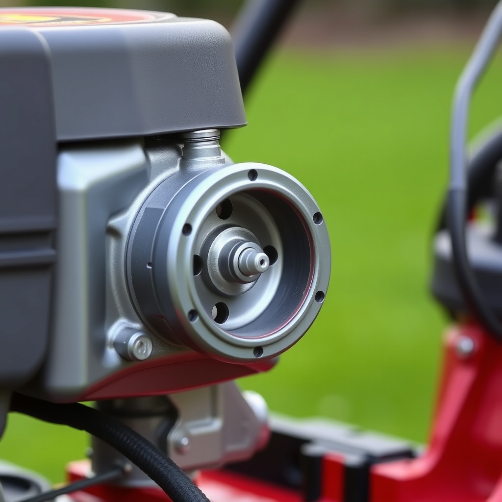 A photorealistic close-up of the Toro Recycler 22's Briggs & Stratton 190cc engine from th