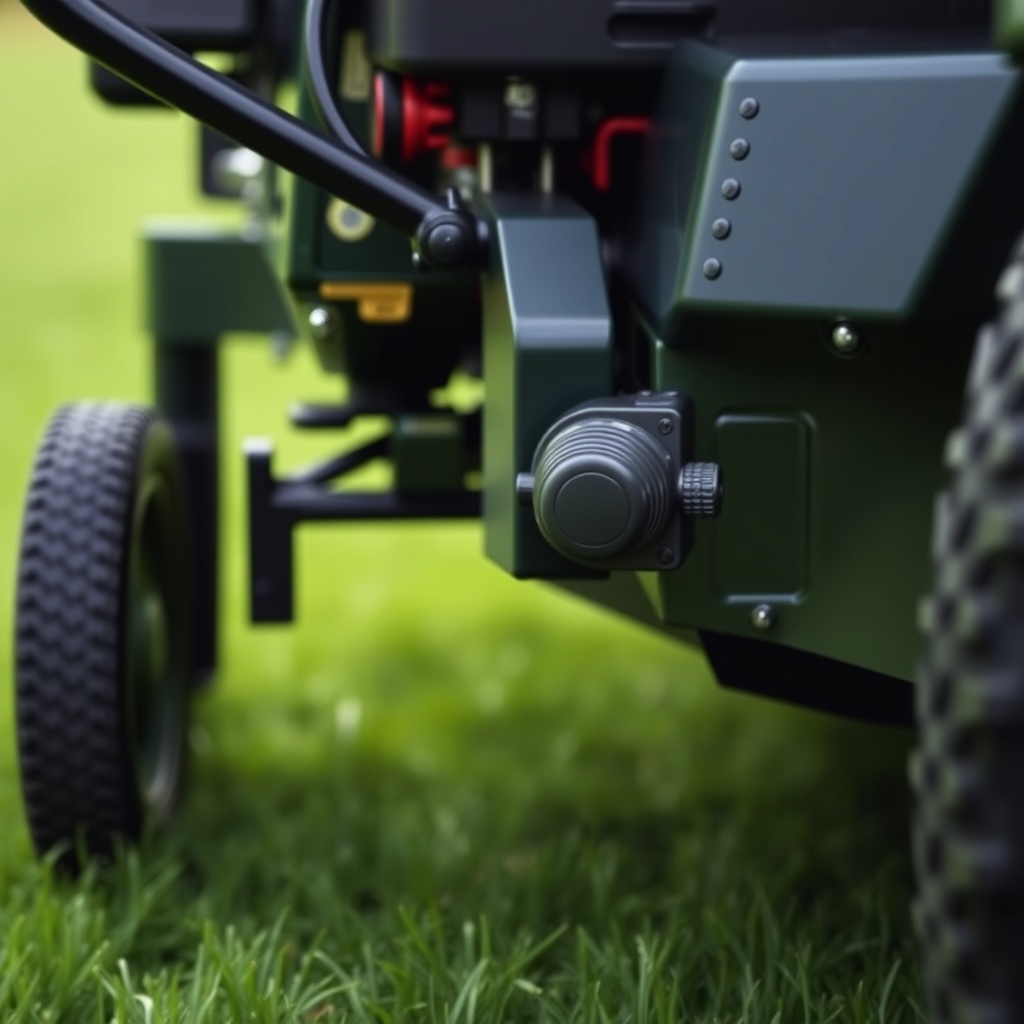 A clean photorealistic photo of a TurfTech T-4600E lawn tractor from a low angle