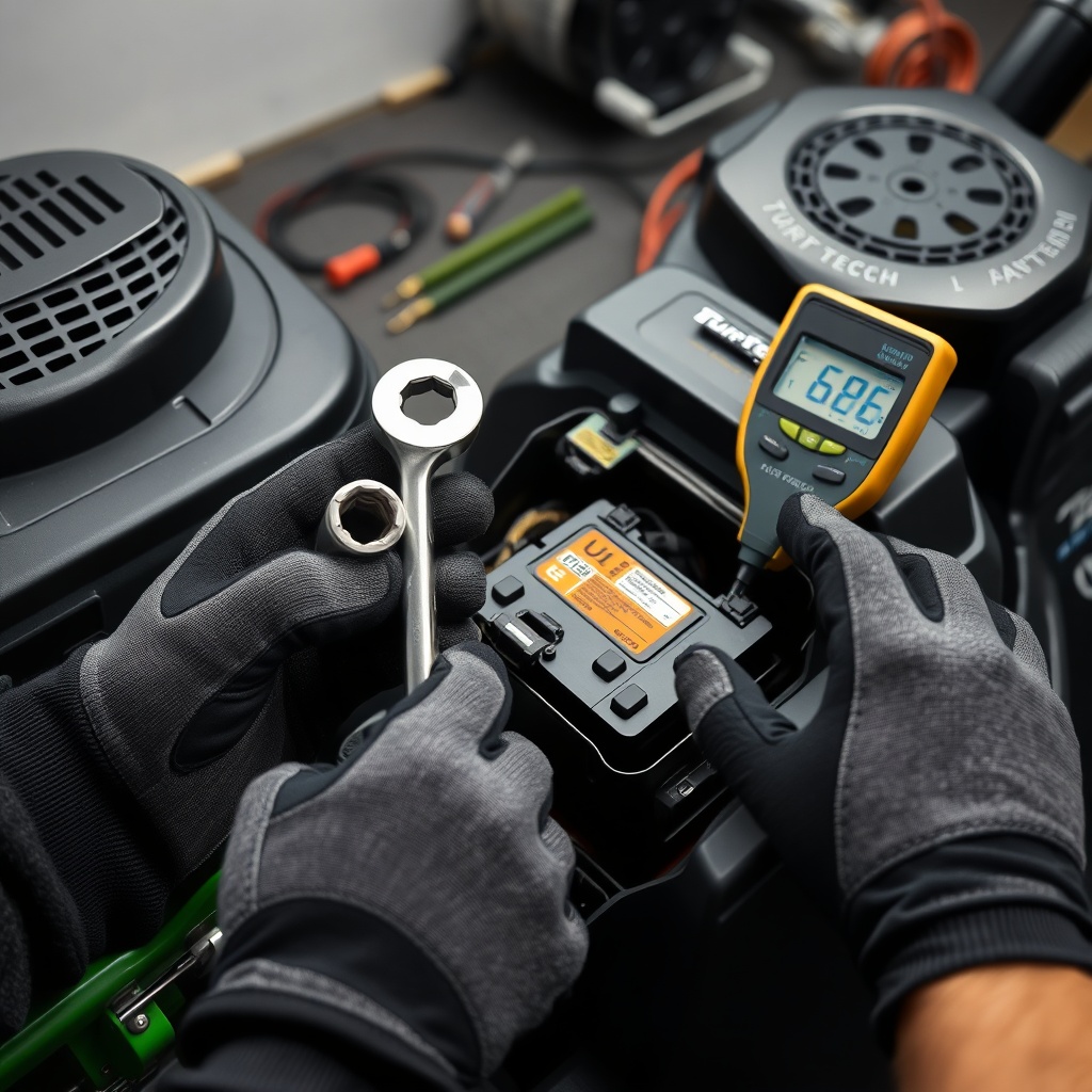 A clean photorealistic photo of a person’s hands wearing mechanic’s gloves