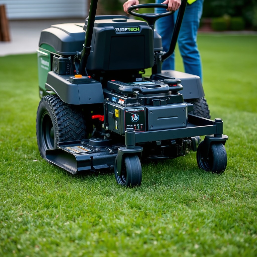 <A TurfTech T-4600E on a level lawn