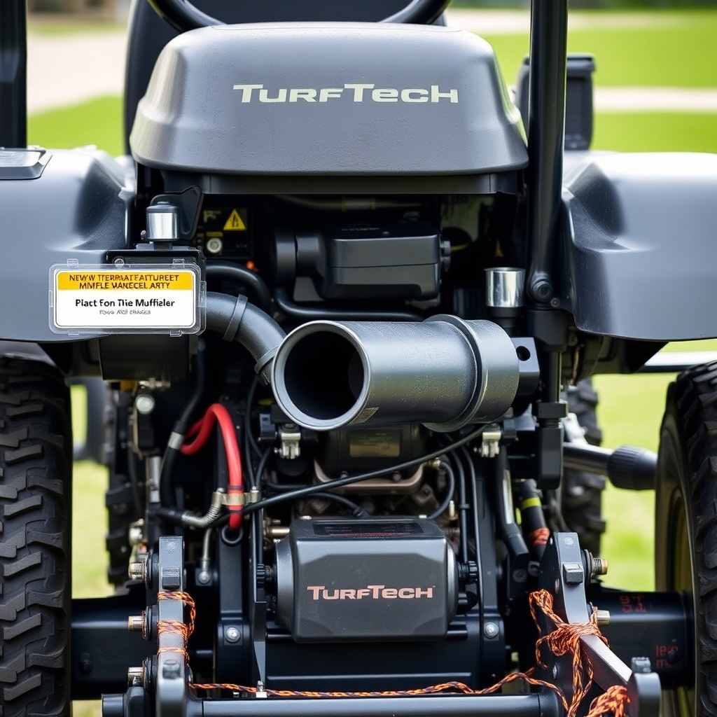 <clean photorealistic photo of a TurfTech T-4600E lawn tractor with a new aftermarket muff