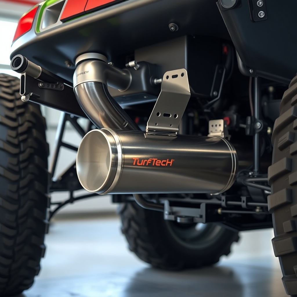 A clean photorealistic photo of a TurfTech T-4600E with the factory exhaust removed