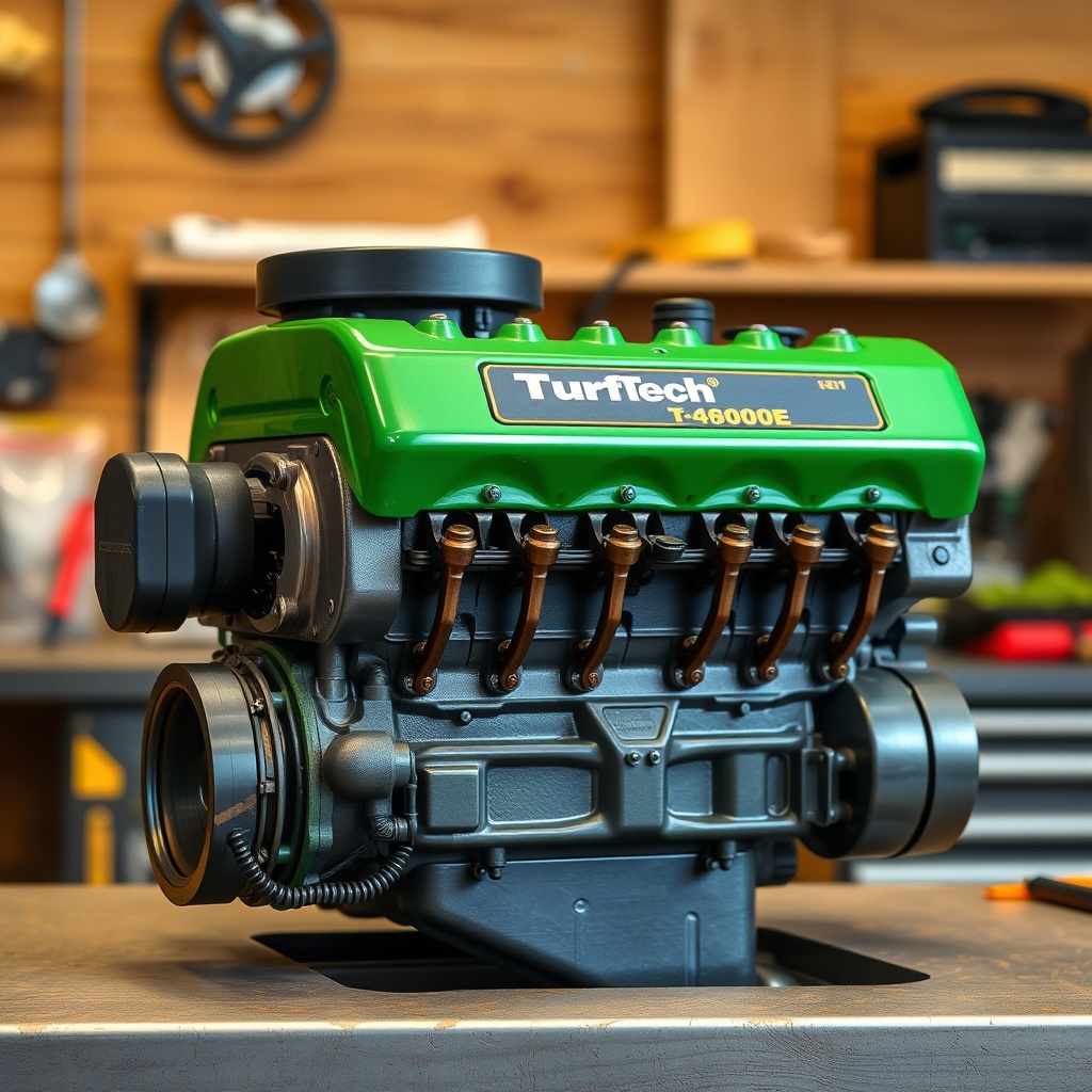 <clean photorealistic photo of a TurfTech T-4600E engine with valve cover removed