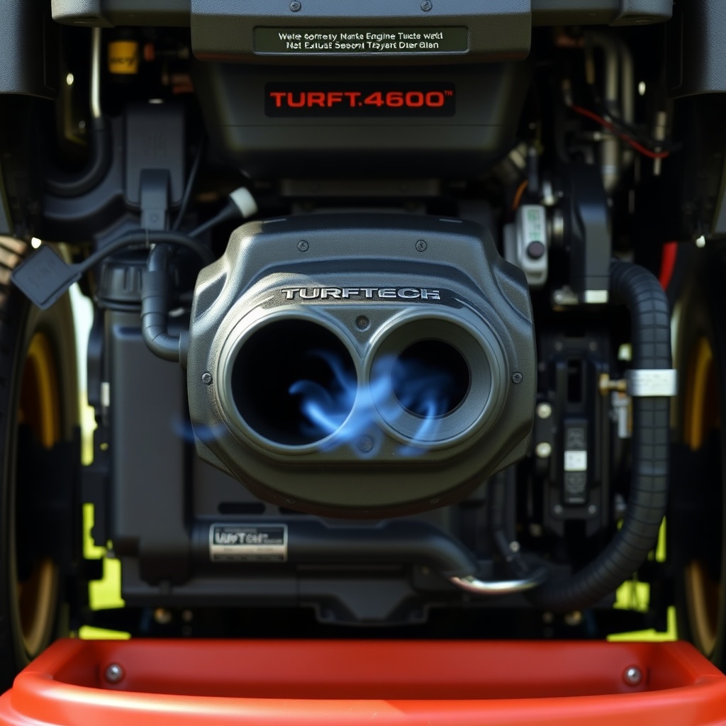 <clean photorealistic photo/illustration of a TurfTech T-4600E engine with visible blue sm