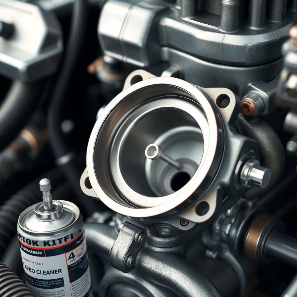 A clean photorealistic photo showing a close-up of a carburetor bowl being removed from a