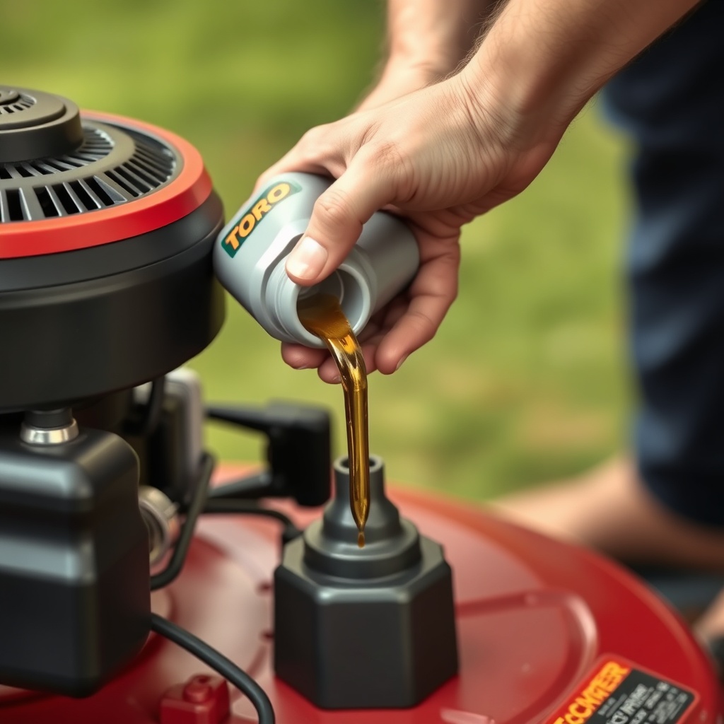 <clean photorealistic photo of a person pouring engine oil into the engine dipstick tube o