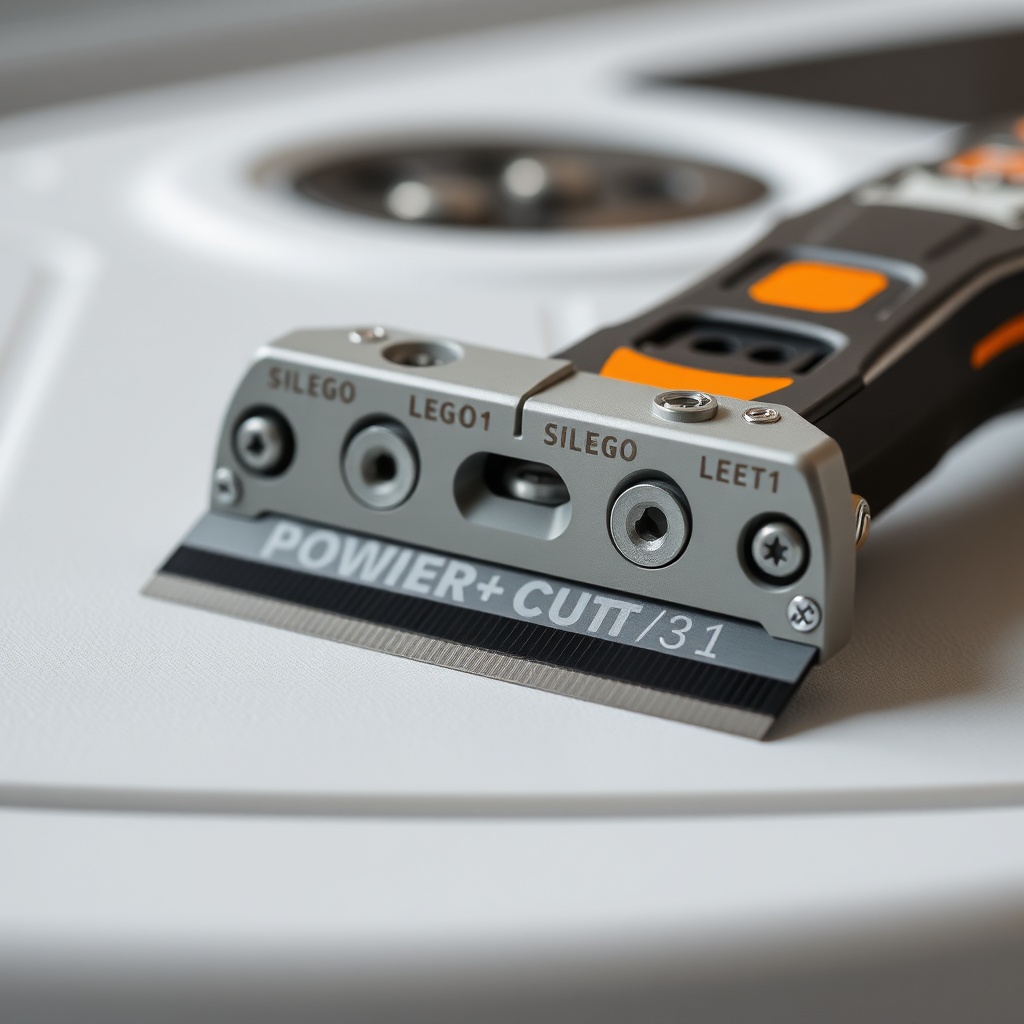 Close-up of Ego Power+ Select Cut dual blades on a clean deck