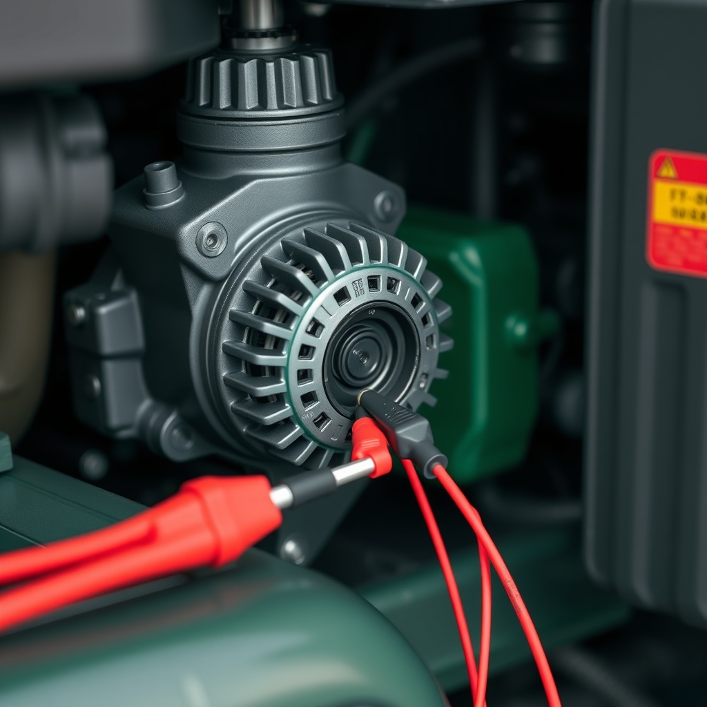 <clean photorealistic photo/illustration showing the alternator connector on a TurfTech T-