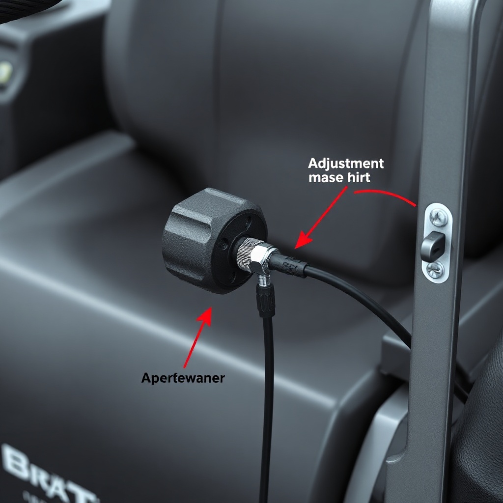 <clean photorealistic photo/illustration of TurfTech T-4600E brake handle and cable routin