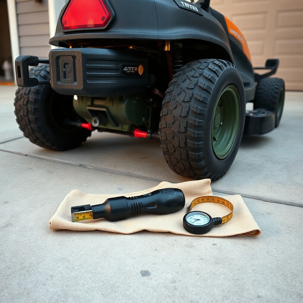 A clean photorealistic photo of a turftec T-4600E on a level concrete driveway