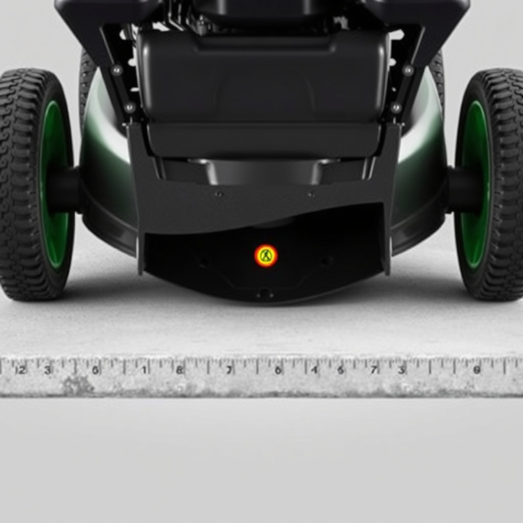 <clean photorealistic photo/illustration showing a TurfTech T-4600E mower on a level concr