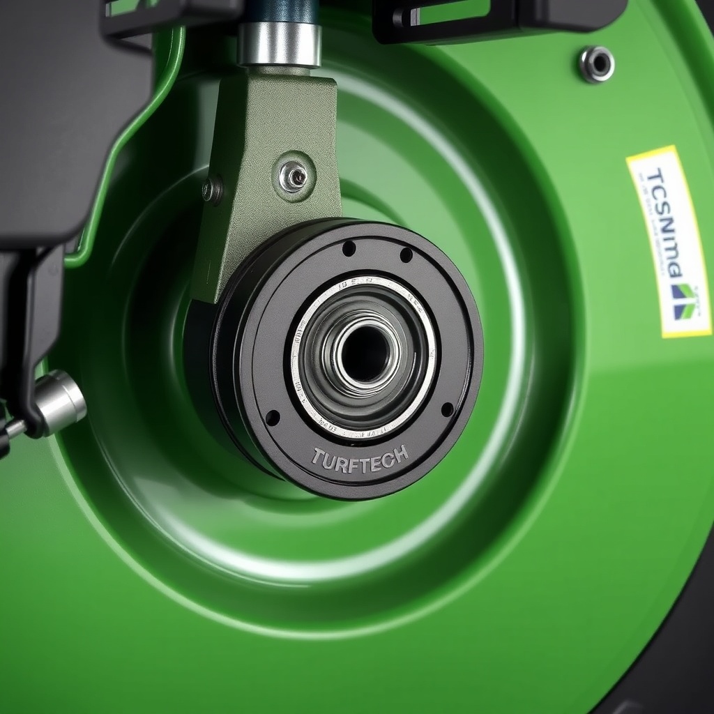 <clean photorealistic photo/illustration of a TurfTech T-4600E mower deck upside down