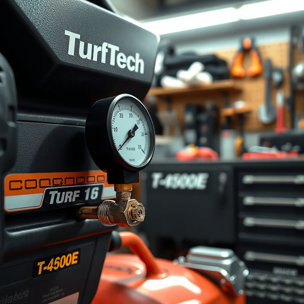 A clean photorealistic close-up of a digital compression gauge attached to a spark plug ho
