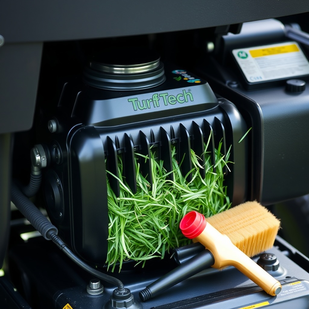 <Clean photorealistic photo of a TurfTech T-4600E engine with the top shroud removed