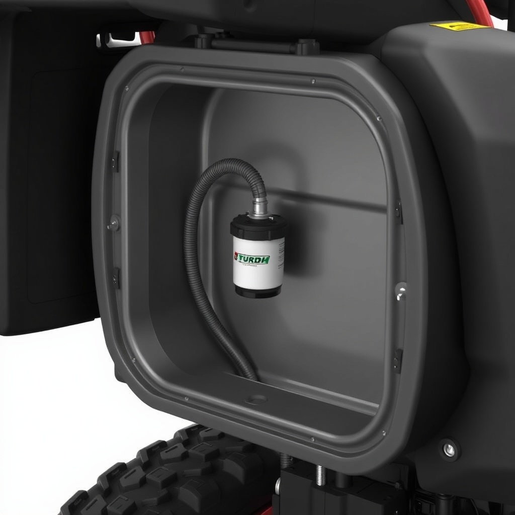 Photorealistic illustration showing the open access panel on the side of the TurfTech T-46