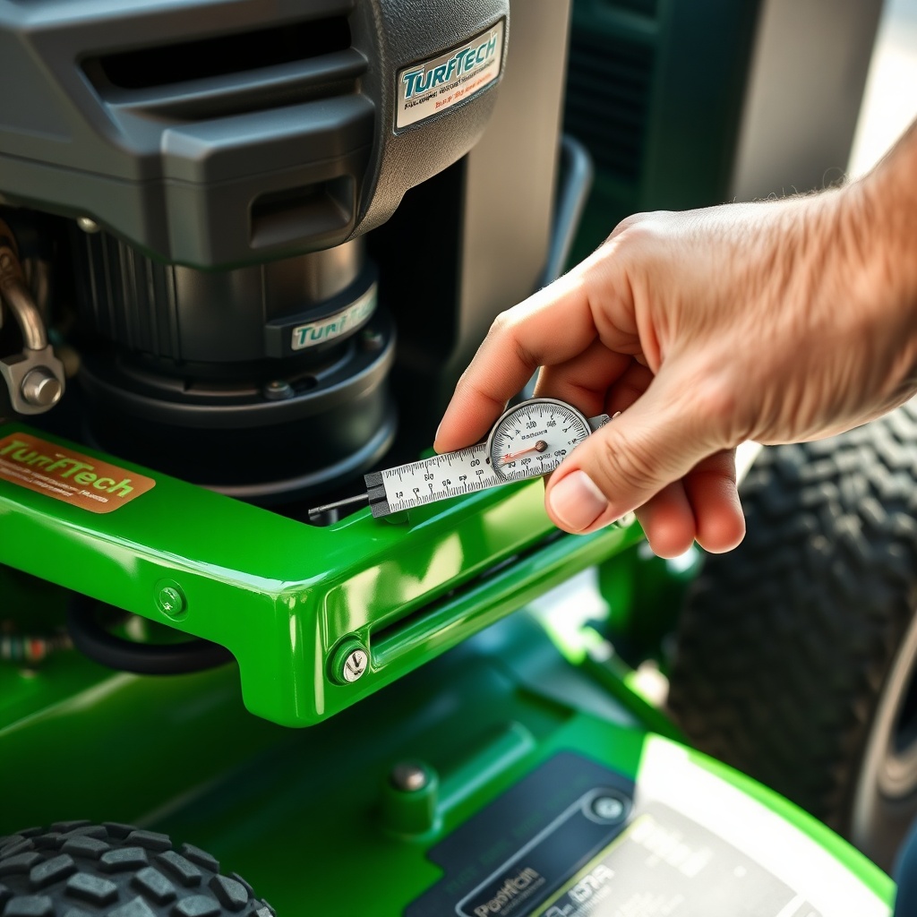 A clean photorealistic photo of a mechanic's hand holding a feeler gauge inserted into the